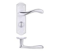 KOOPLES HARDWARE Project Asti Lever on Bathroom Backplate - 180mm x 50mm - Privacy Door Handle with Thumb Turn & Release - Fixings Included (Satin Chrome/Polished Chrome)