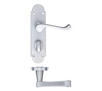 KOOPLES HARDWARE Project Oxford Lever on Bathroom Backplate - 168mm x 42mm - Stainless Steel Lever with Thumbturn and Emergency Release - Modern Commercial Style - Fixings Included (Satin Chrome)