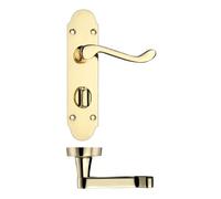 KOOPLES HARDWARE Project Oxford Lever on Bathroom Backplate - 168mm x 42mm - Stainless Steel Lever with Thumbturn and Emergency Release - Modern Commercial Style - Fixings Included (Electro Brass)