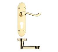 KOOPLES HARDWARE Project Oxford Lever on Euro Backplate - 168mm x 42mm - Satin Stainless Steel Door Handle for Euro Cylinder Lock - Commercial Grade - Fixings Included (Electro Brass)