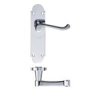 KOOPLES HARDWARE Project Oxford Lever on Latch Backplate - 168mm x 42mm - Satin Stainless Steel Interior Door Handle - Modern Commercial Style - Fixings Included (Polished Chrome)