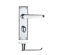 KOOPLES HARDWARE Project Victorian Flat Lever on Bathroom Backplate - 150mm x 40mm - Satin Stainless Steel Bathroom Door Handle with Thumbturn - Fixings Included (Polished Chrome)