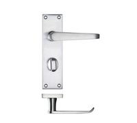 KOOPLES HARDWARE Project Victorian Flat Lever on Bathroom Backplate - 150mm x 40mm - Satin Stainless Steel Bathroom Door Handle with Thumbturn - Fixings Included (Satin Chrome)
