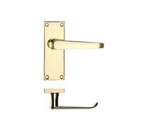 KOOPLES HARDWARE Project Victorian Flat Lever on Latch Backplate - 114mm x 40mm - Satin Stainless Steel Door Handle - Classic Slim Design for Internal Doors - Fixings Included (Electro Brass)