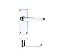 KOOPLES HARDWARE Project Victorian Flat Lever on Latch Backplate - 114mm x 40mm - Satin Stainless Steel Door Handle - Classic Slim Design for Internal Doors - Fixings Included (Polished Chrome)
