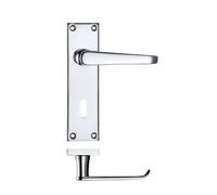KOOPLES HARDWARE Project Victorian Flat Lever on Lock Backplate - 150mm x 40mm - Satin Stainless Steel Door Handle with Keyhole - Traditional Slim Design - Fixings Included (Polished Chrome)