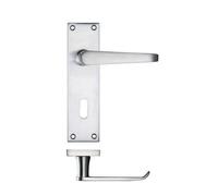 KOOPLES HARDWARE Project Victorian Flat Lever on Lock Backplate - 150mm x 40mm - Satin Stainless Steel Door Handle with Keyhole - Traditional Slim Design - Fixings Included (Satin Chrome)