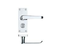 KOOPLES HARDWARE Project Victorian Flat Lever on Privacy Backplate - 114mm x 40mm - Satin Stainless Steel Door Handle with Thumbturn - Fixings Included (Polished Chrome)