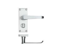 KOOPLES HARDWARE Project Victorian Flat Lever on Privacy Backplate - 114mm x 40mm - Satin Stainless Steel Door Handle with Thumbturn - Fixings Included (Satin Chrome)