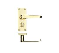 KOOPLES HARDWARE Project Victorian Flat Lever on Privacy Backplate - 114mm x 40mm - Satin Stainless Steel Door Handle with Thumbturn - Fixings Included (Electro Brass)