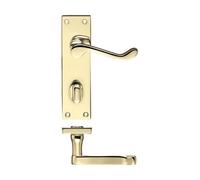 KOOPLES HARDWARE Project Victorian Scroll Lever on Bathroom Backplate - 150mm x 40mm - Traditional Door Handle with Thumbturn and Emergency Release - Fixings Included (Electro Brass)