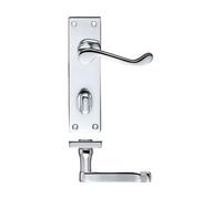 KOOPLES HARDWARE Project Victorian Scroll Lever on Bathroom Backplate - 150mm x 40mm - Traditional Door Handle with Thumbturn and Emergency Release - Fixings Included (Polished Chrome)