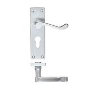 KOOPLES HARDWARE Project Victorian Scroll Lever on Euro Backplate - 150mm x 40mm - Traditional Style Door Handle for Euro Cylinder Locks - Satin Stainless Steel - Fixings Included (Satin Chrome)