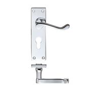 KOOPLES HARDWARE Project Victorian Scroll Lever on Euro Backplate - 150mm x 40mm - Traditional Style Door Handle for Euro Cylinder Locks - Satin Stainless Steel - Fixings Included (Polished Chrome)