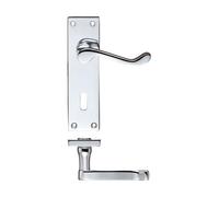 KOOPLES HARDWARE Project Victorian Scroll Lever on Lock Backplate - 150mm x 40mm - Traditional Door Handle with Keyhole - Satin Stainless Steel Finish - Fixings Included (Polished Chrome)