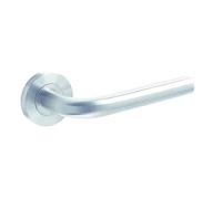 KOOPLES HARDWARE Radium Door Handle on Rose - Contemporary Lever Handle Set with Round Rose - Solid Metal Internal Door Handles in Satin Finish - Fixings Included (Grade 304, Satin Stainless Steel)