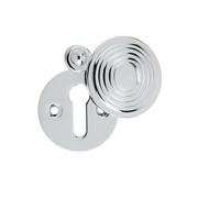 Kooples Hardware Reeded Covered Escutcheon - Solid Brass Keyhole Cover Plate with Traditional Swing Lid (Polished Chrome)