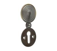 Kooples Hardware Reeded Covered Escutcheon - Solid Brass Keyhole Cover Plate with Traditional Swing Lid (Antique Brass)