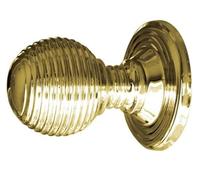 KOOPLES HARDWARE Reeded Cupboard Door Knobs - Solid Brass Cabinet Knobs with Ribbed Detailing - Traditional Round Drawer & Furniture Handles (Polished Brass, 28mm)