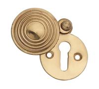 Kooples Hardware Reeded Escutcheon - Decorative Keyhole Cover with Grooved Detailing - Suitable for Standard or Oval Profile Locks (Polished Brass, 32 MM)