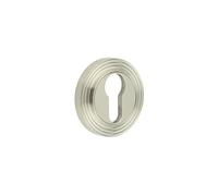 Kooples Hardware Reeded Rose Euro Profile Escutcheons - Decorative Grooved Cylinder Lock Plates for Wooden Doors, Pair (Satin Nickel)