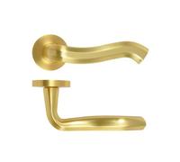 KOOPLES HARDWARE Rococo Door Handle Lever - Designer Brass Finish Handle on Round Rose for Interior Doors - Premium Quality Traditional Style** (Satin Brass)