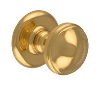 KOOPLES HARDWARE Round Centre Door Knob Solid Brass Fixed Pull Satin Finish Decorative Non Turning Feature Surface Mounted Front Entrance Easy Fit (Polished Brass)