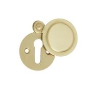 Kooples Hardware Round Covered Escutcheon - Solid Brass Keyhole Cover with Hinged Lid - Traditional Round Escutcheon for Mortice Locks - Fixings Included (Satin Brass, 32mm)