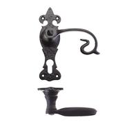KOOPLES HARDWARE Scroll Lever on Fleur De LYS Latch Door Handle 168mm x 48mm Backplate - Classic Curved Lever for Interior Doors - Traditional Cottage Style - Fixings Included (Euro Backplate)