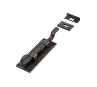 Kooples Hardware Shepherd’s Crook Necked Bolt 152mm - Traditional Hand-Forged Surface Bolt with Cranked Shoot - Black Antique Iron Bolt for Doors, Gates & Windows (Beeswax)