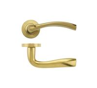 KOOPLES HARDWARE Siena Lever on Round Rose - Stainless Steel Internal Door Handle - Slimline Curved Lever Design - Satin Brushed Finish - Fixings Included (Favo Satin Brass)