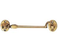 Kooples Hardware Silent Pattern Cabin Hook with Rubber Buffer in Blister Pack Steel Door Gate Holder with Fixings for Indoor Outdoor Use (Polished Brass, 103.5mm)