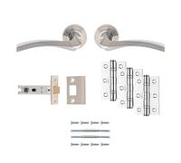 KOOPLES HARDWARE Sines Latch Pack - Ultimate Door Pack with Sleek Lever Handles, Tubular Latch & Fixed Pin Hinges (Satin Nickel/Polished Chrome)