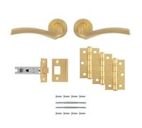 KOOPLES HARDWARE Sines Latch Pack - Ultimate Door Pack with Sleek Lever Handles, Tubular Latch & Fixed Pin Hinges (Satin Brass)
