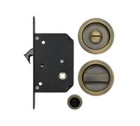 Kooples Hardware Sliding Door Lock Set - Privacy Lock for 35-45mm Timber Doors - Internal Pocket or Sliding Use (Antique Brass)