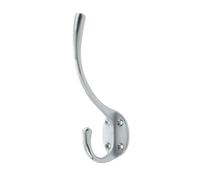 KOOPLES HARDWARE Solid Brass Hat & Coat Hook - Wall Mounted Traditional Double Hook for Hallways, Bedrooms & Cloakrooms - Heavy Duty with Fixings Included (Satin Chrome)