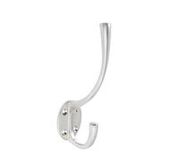 KOOPLES HARDWARE Solid Brass Hat & Coat Hook - Wall Mounted Traditional Double Hook for Hallways, Bedrooms & Cloakrooms - Heavy Duty with Fixings Included (Satin Nickel)