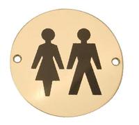 Kooples Hardware Stainless Steel Unisex Symbol - Brushed Steel Toilet Sign for Gender-Neutral Washrooms - Durable Engraved WC Indicator for Public & Commercial Use (Polished Brass)