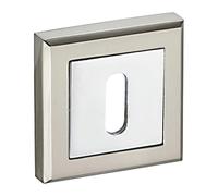 Kooples Hardware Standard Square Escutcheon Keyhole Cover for Internal Doors Modern Euro Lock Escutcheon in Chrome Finish - Fixings Included (Polished Chrome/Satin Chrome)