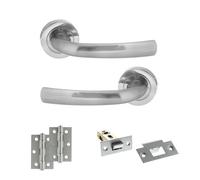 KOOPLES HARDWARE Status Nevada Lever Door Handle on Round Rose Door Pack with Euro Lock Set - Fixings Included (4" Grade 13 Hinges x3, Polished Chrome, 3")