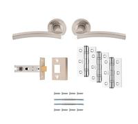Kooples Hardware Tavira Latch Pack - Ultimate Door Handle Set with Lever on Rose, Tubular Latch, Hinges & Fixings - Satin Chrome Finish - Complete Internal Door Kit (Satin Nickel)