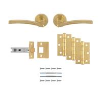 Kooples Hardware Tavira Latch Pack - Ultimate Door Handle Set with Lever on Rose, Tubular Latch, Hinges & Fixings - Satin Chrome Finish - Complete Internal Door Kit (Satin Brass)