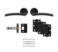 Kooples Hardware Tavira Latch Pack - Ultimate Door Handle Set with Lever on Rose, Tubular Latch, Hinges & Fixings - Satin Chrome Finish - Complete Internal Door Kit (Matt Black)