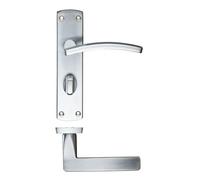 KOOPLES HARDWARE Toledo Lever on Bathroom Backplate 170mm x 40mm - Internal Door Handle with Privacy Turn & Release - Satin or Polished Finish - Elegant & Durable - Fixings Included (Satin Chrome)