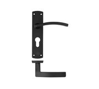 KOOPLES HARDWARE Toledo Lever on Euro Backplate - 170mm x 40mm - Satin Stainless Steel Door Handle Rounded Lever for Internal Cylinder Lock Doors - Fixings Included (Matt Black)