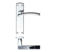 KOOPLES HARDWARE Toledo Lever on Lock Backplate - 170mm x 40mm - Satin Stainless Steel Curved Lever Door Handle with Keyhole - Internal Locking Handle for Rooms - Fixings Included (Polished Chrome)