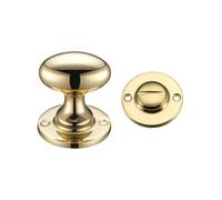 KOOPLES HARDWARE Turn and Release - 38 x 22mm Thumbturn - 40mm Diameter Escutcheon - 5mm Spindle - Compact Bathroom Privacy Lock Set - Fixings Included (Polished Brass)