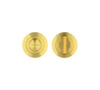 Kooples Hardware Turn and Release Set with 50mm Round Rose - Thumbturn and Indicator for Bathroom Door Locks - Satin Stainless Steel - Privacy Function - Fixings Included (PVD Satin Brass)
