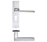 KOOPLES HARDWARE Venice Lever on Euro Backplate - Classic Door Handle with Euro Lock Cut-Out - Internal or External Use - Satin or Polished Finish - Fixings Included (Polished Chrome)
