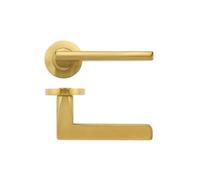 KOOPLES HARDWARE Venice Lever on Round Rose - Stainless Steel Internal Door Handle - Stylish Curved Lever with Tapered Neck - Satin Brushed Finish - Fixings Included (Favo Satin Brass)